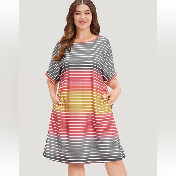 BloomChic Plus Size 3XL Striped Contrast Roll Pocket Dolman Sleeve Dress us22-24 - Picture 1 of 6